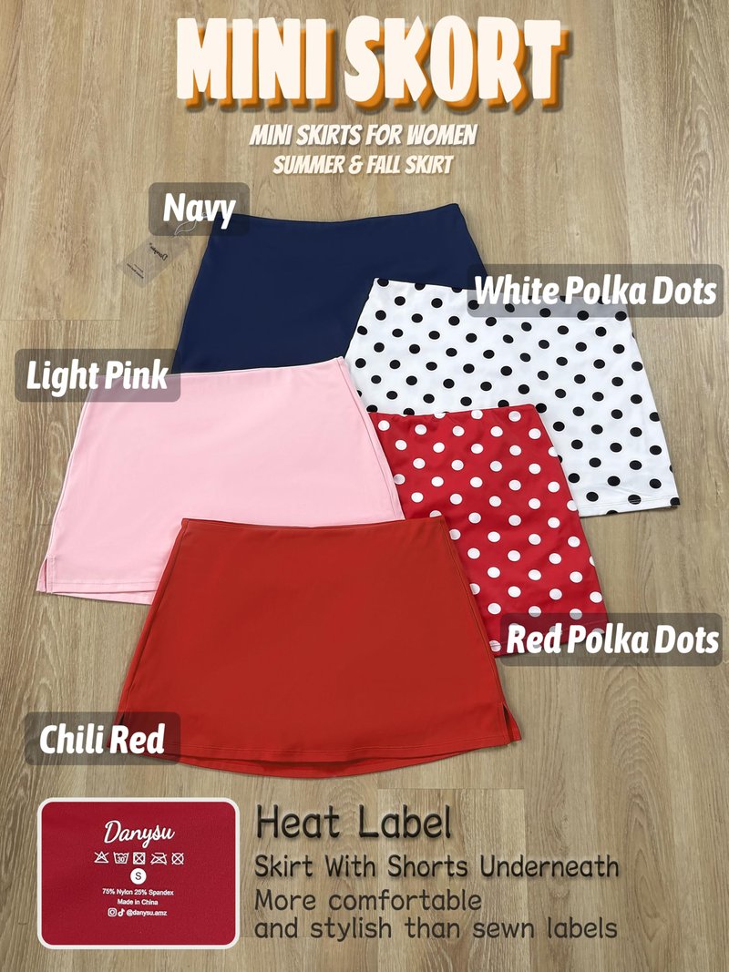 Danysu Mini Skorts for Women Skirt with Shorts Underneath Y2K Mini Skirt Low Rise Micro Skirt White Polka Dots XS