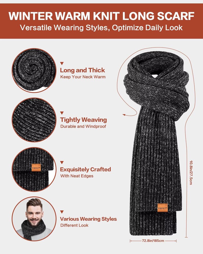 Winter Hat Gloves Scarf Set for Men Women, Mens Beanie with Fleece Lined Long Thick Scarf Touchscreen Gloves for Cold Weather, 3 in 1 Warm Gift Set(A-10)
