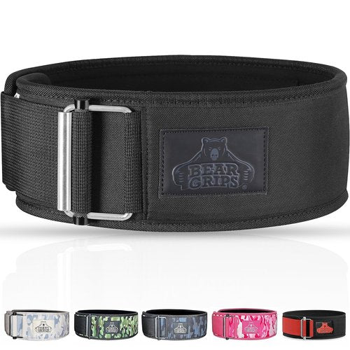 Bear Grips Weight Lifting Belt - Locking Buckle, Nylon, Squat & Deadlift Belt, Workout & Exercise Belt | Stealth Black (Medium)