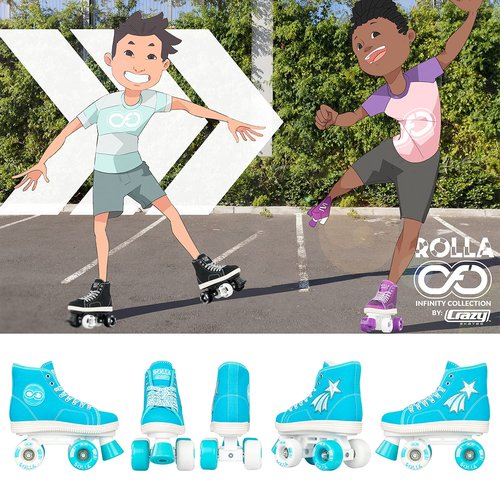 Crazy Skates Rolla Roller Skates for Boys and Girls - Sneaker-Style Kids Quad Skates Teal (Size: Kids j13)