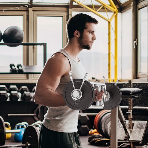 GYMAX Olympic Triceps Bar, 33" Solid Standard Threaded Strength Training Bar for 2" Weight Plates with 2 Ring Collars, Chrome Finish Barbell for Weightlifting Squats Deadlifts Shrugs, 700LBS Home Gym Fitness Workout