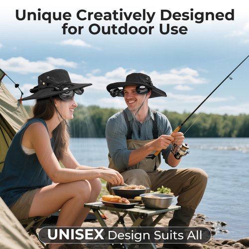 Cooling Sun Hat with Fan Rechargeable - UPF 50+ Wide Brim Bucket Hat for Sun Protection, 8Hrs Running Neck Fan Hat for Hiking, Fishing, Gardening, Camping & Beach Essentials, Gifts for Women & Men