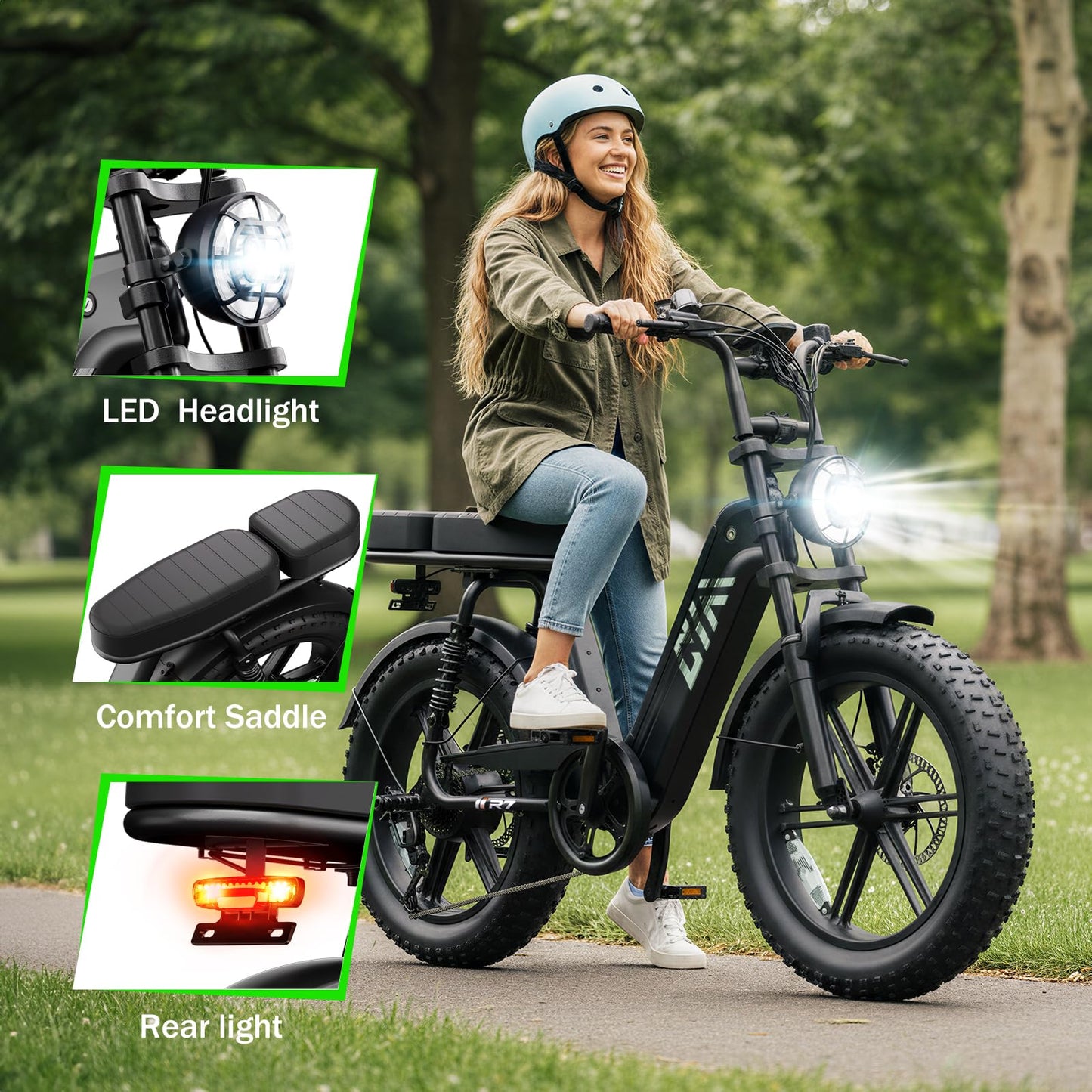 TST Electric Bike for Adults 1500W Peak 20" Fat Tire All-Terrain E-Bike 60 Miles Electric Dirt Bike for Road Sand Mountain Snow - 48V 15AH Battery