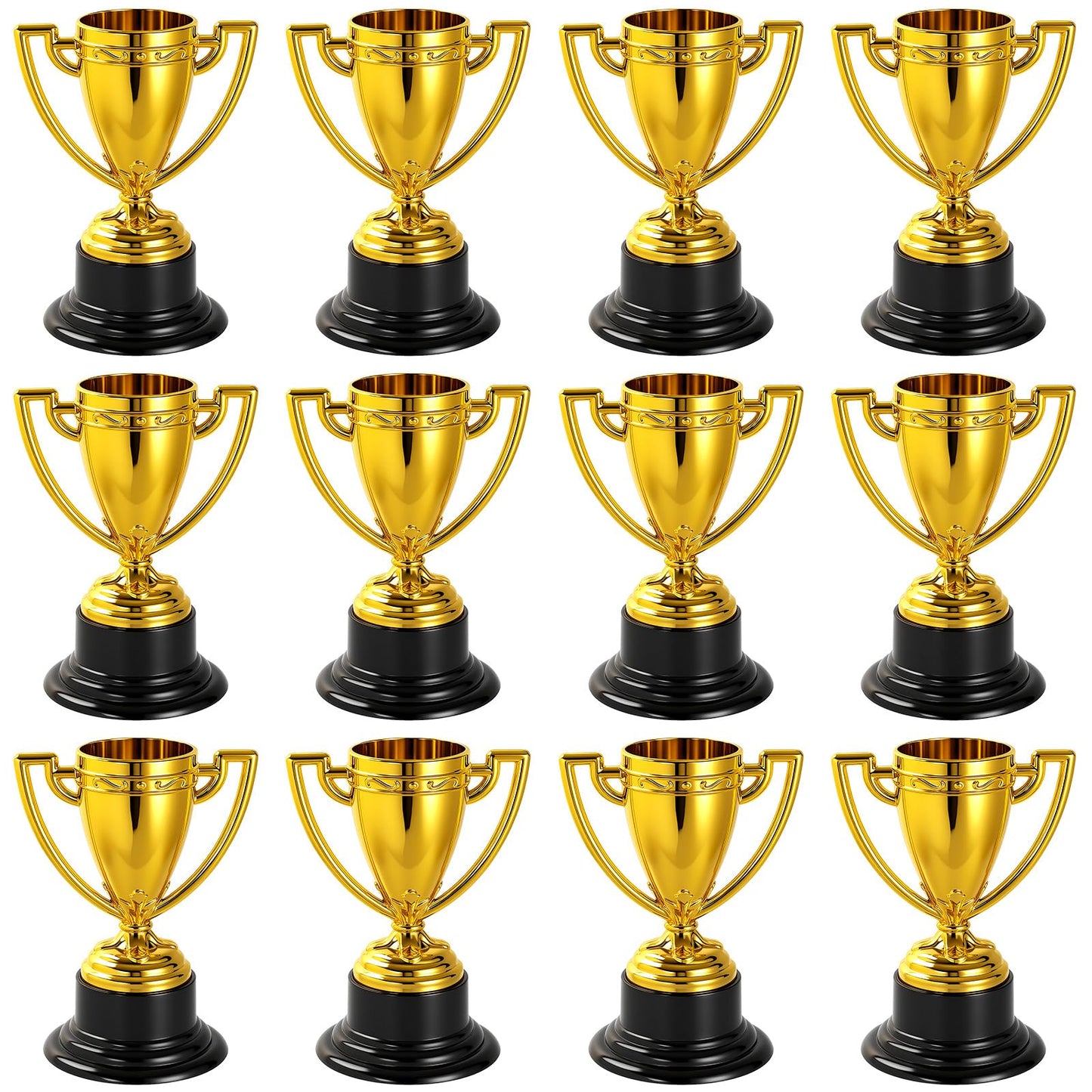 HFXXAD 12 Pcs Mini Trophies Bulk for Kids, Plastic Gold Small Trophy Cups for Sports Tournaments and Competitions(3.4in)