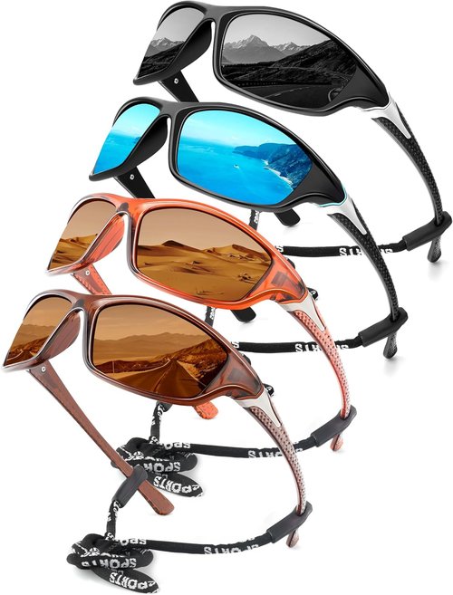 KALIYADI Polarized Sunglasses - UV Protection for Men | 4-Pack Sports Sunglasses for Fishing & Cycling