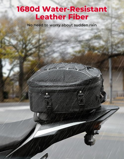 KEMIMOTO Motorcycle Tail Bag - Expandable 22L-34L Waterproof Rear Seat Luggage with Rain Cover & 6 Straps
