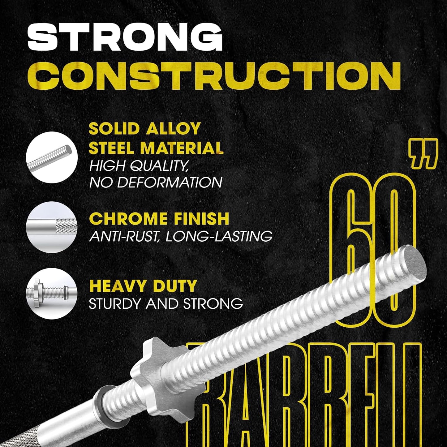 Yes4All Standard Straight Barbell 60 inch & Xtreme Grip For Workout