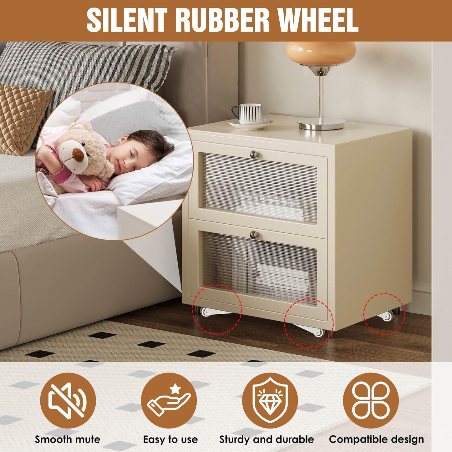 1-Inch Rubber Casters 4-Piece Set, Mini Long Frame Rigid Casters, Small Wheels for Furniture, Drawers, Doors, Bookcases, DIY (Load: 45 LBS/Piece), Mounted Vertically or Horizontally (4pc)