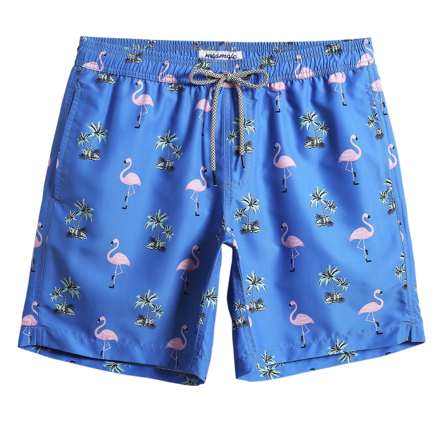 maamgic Mens Swim Trunks Quick Dry Swim Shorts with Mesh Lining Funny Swimwear Bathing Suits 7inch Flamingo N Tree Blue Small