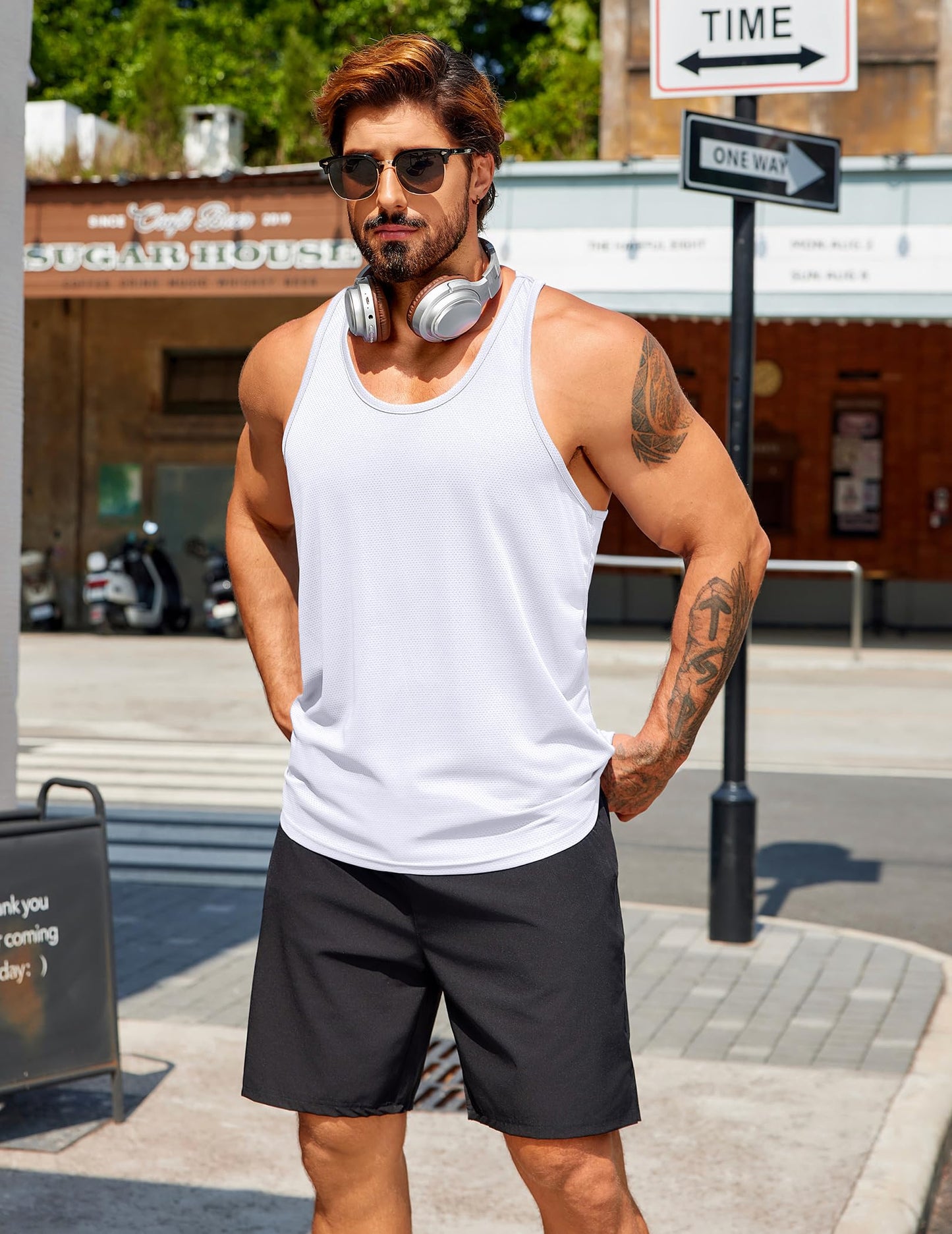 COOFANDY Sleeveless Workout Shirts for Men 3 Pack Gym Muscle Tank Tops Y-Back Running Tank Top Black/White/Light Grey Medium