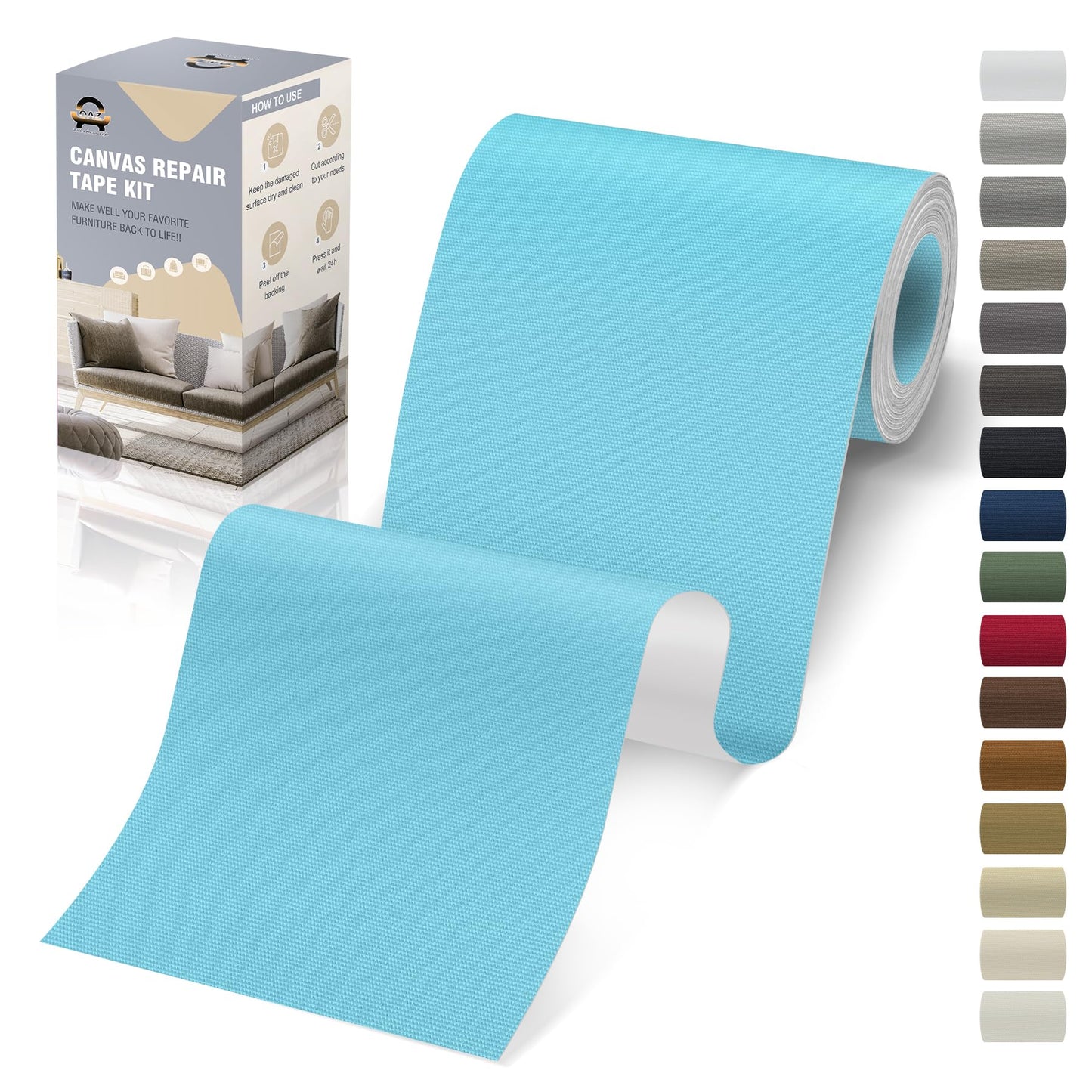 OAZ 4 x 79 inch Canvas Repair Patches Fabric Patch Self-Adhesive Canvas Repair Tape Waterproof Outdoor Gear Patch Kit for Boat Cover Awning Sofa Chair Couch Tent Bag (Blue)