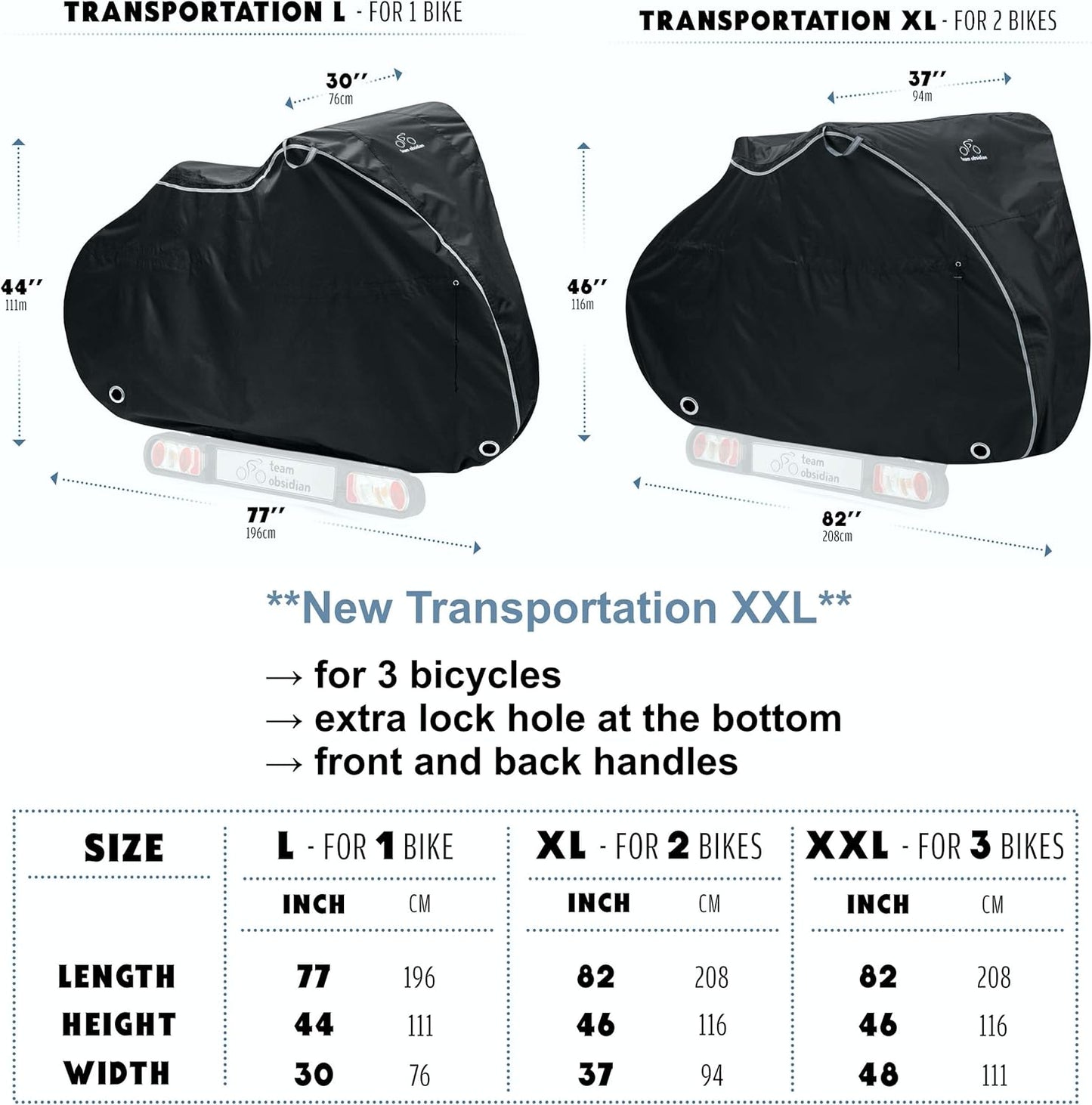 TeamObsidian Bike Cover - Waterproof Outdoor Storage for 1 to 3 Bikes - Heavy Duty Ripstop 300D Oxford Material