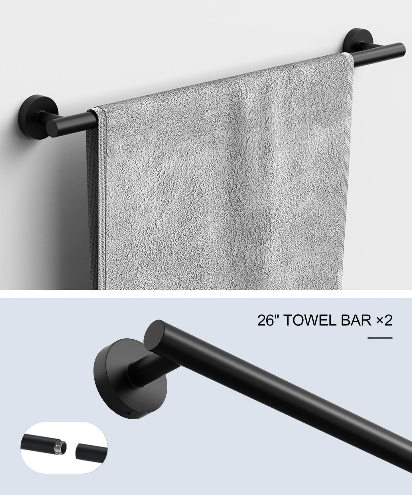 HOMEMYSTIQUE 12 Pcs Matte Black Bathroom Accessories Set, SUS304 Stainless Steel Bathroom Hardware Set, Bath Towel Bar Set, Toilet Paper Holders, Towel Rings Racks, Robe Towel Hooks