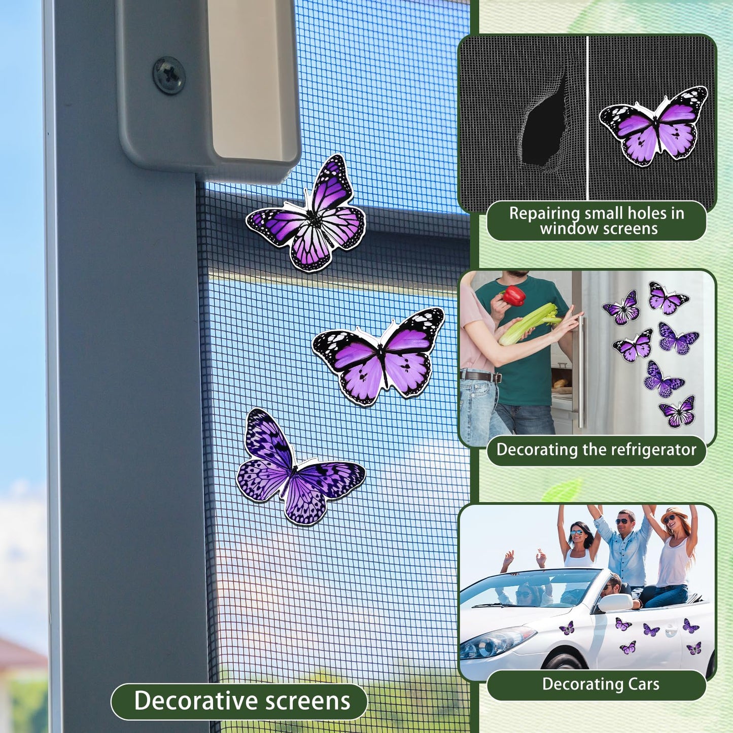 Fiada 6 Pcs Butterfly Screen Door Magnets Flexible Double Sided Door Magnets Decorative Protectors for Sliding Screen Doors Prevent People & Pets from Running into Windows(Purple,Cute Style)