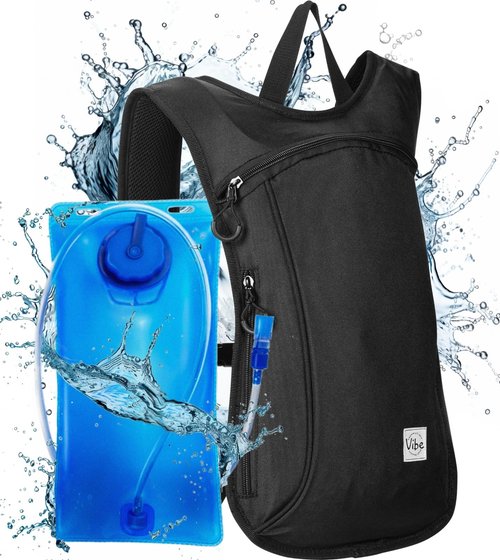 Vibe Hydration Pack Backpack with 2L Bladder for Women, Men, Teens, Kids - Sports, Outdoor, Running, Camping, Hiking, Festivals, Raves (Black)