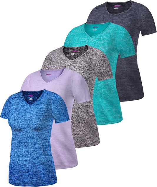 Skiennix Women's Dry-Fit V-Neck T-Shirts - Moisture-Wicking Activewear for Yoga & Gym | 5 Pack