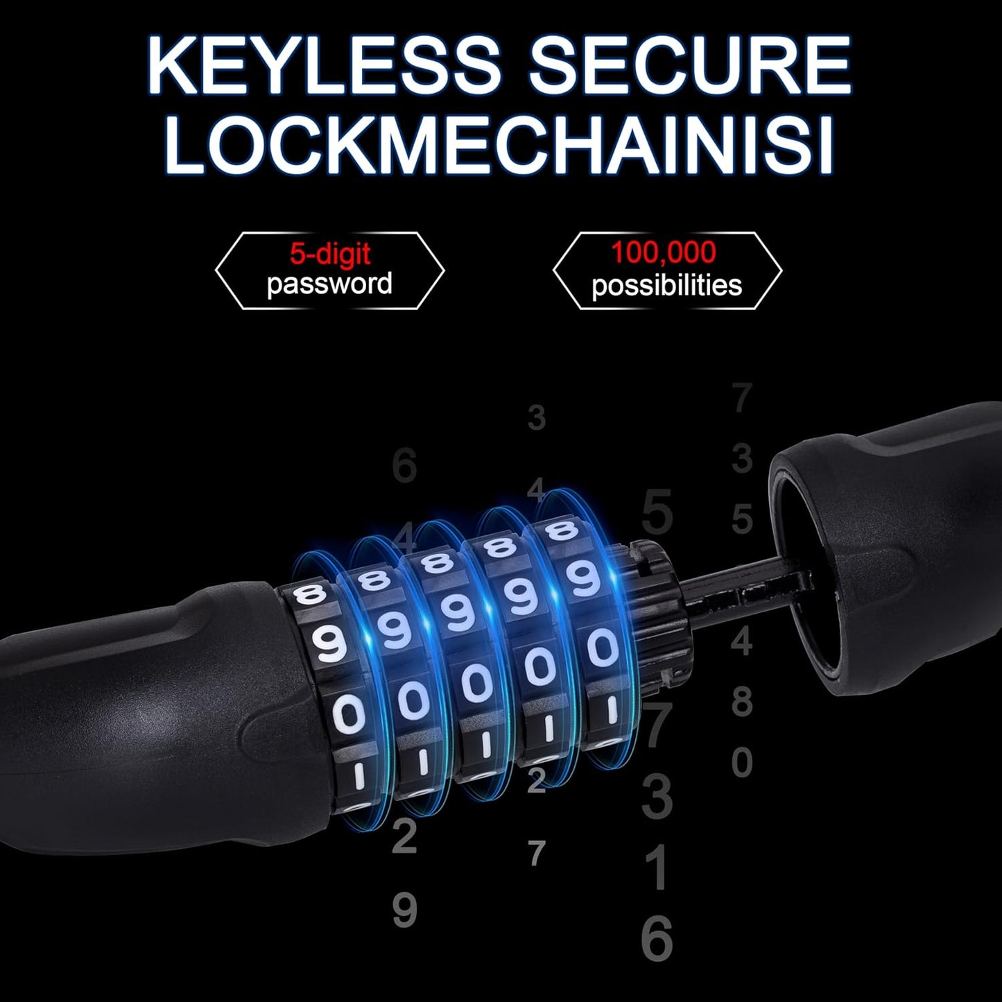 Meetlocks Bike Chain Lock - 3.2 Feet Blue 5-Digit Combination High Security Anti-Theft Lock for Bicycles, Scooters, and More