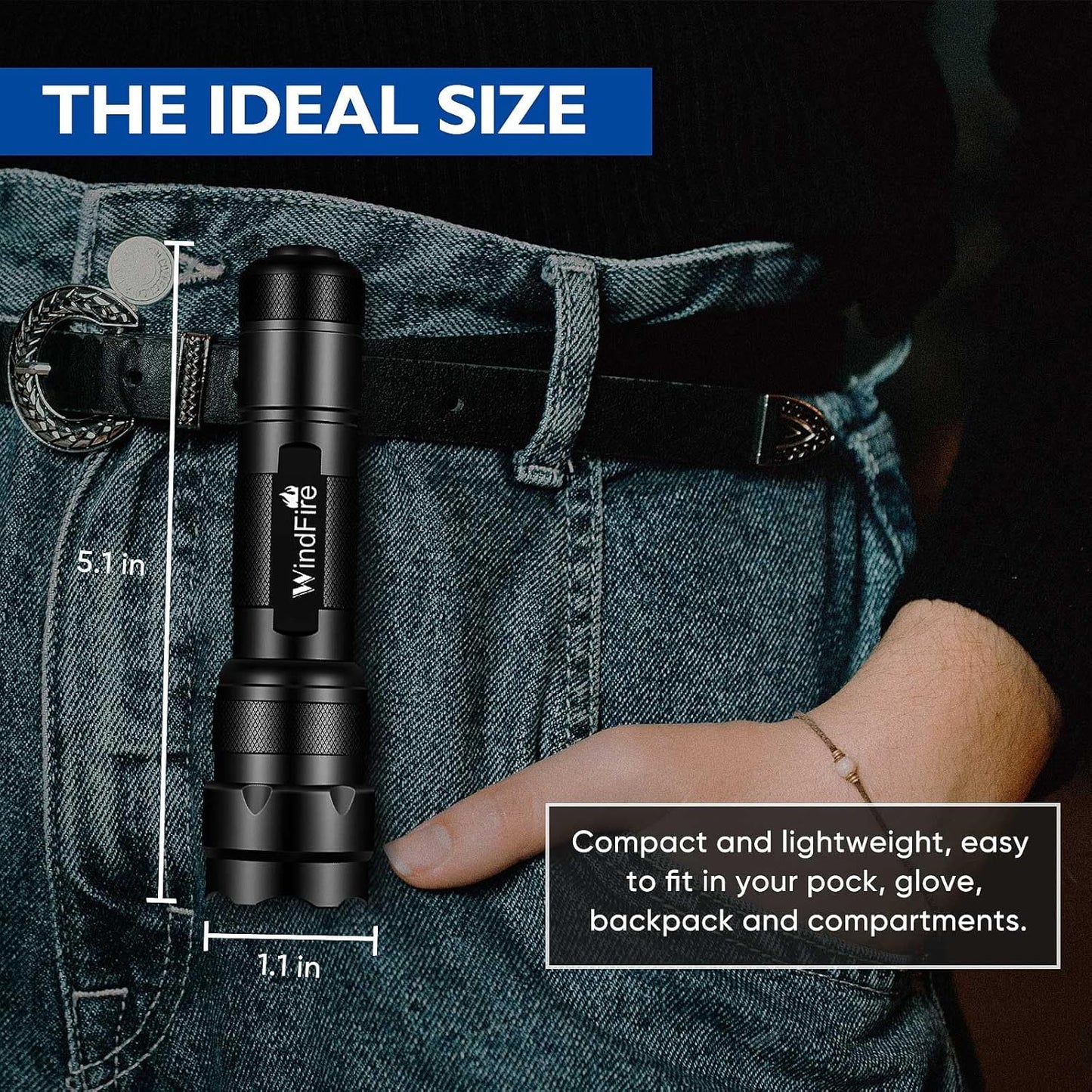 WINDFRIE LED Tactical Flashlights - 2 Pack Bright EDC Emergency Lights | Water-Resistant Handheld Design