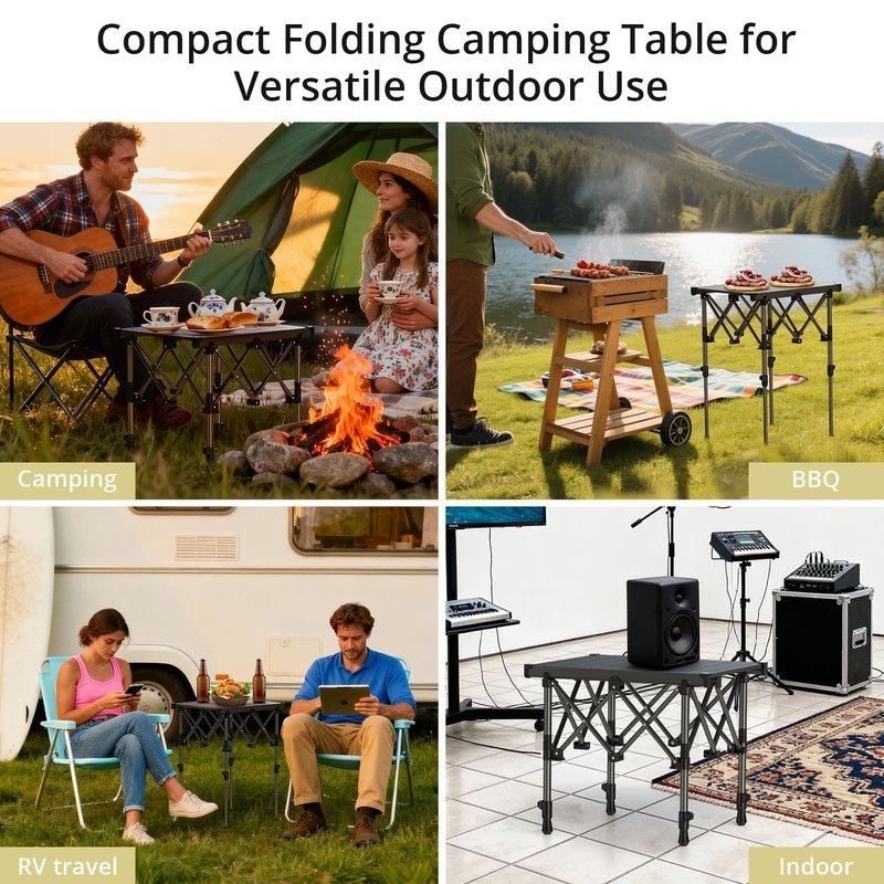 Anbte Folding Camping Table, 2 Height Adjustable Small Camping Side Table Aluminum Roll Top with Carry Bag, Stable X-Frame for Outdoor Cooking, Tailgating Picnic BBQ RV Travel, 20”x16”, 264lbs Load