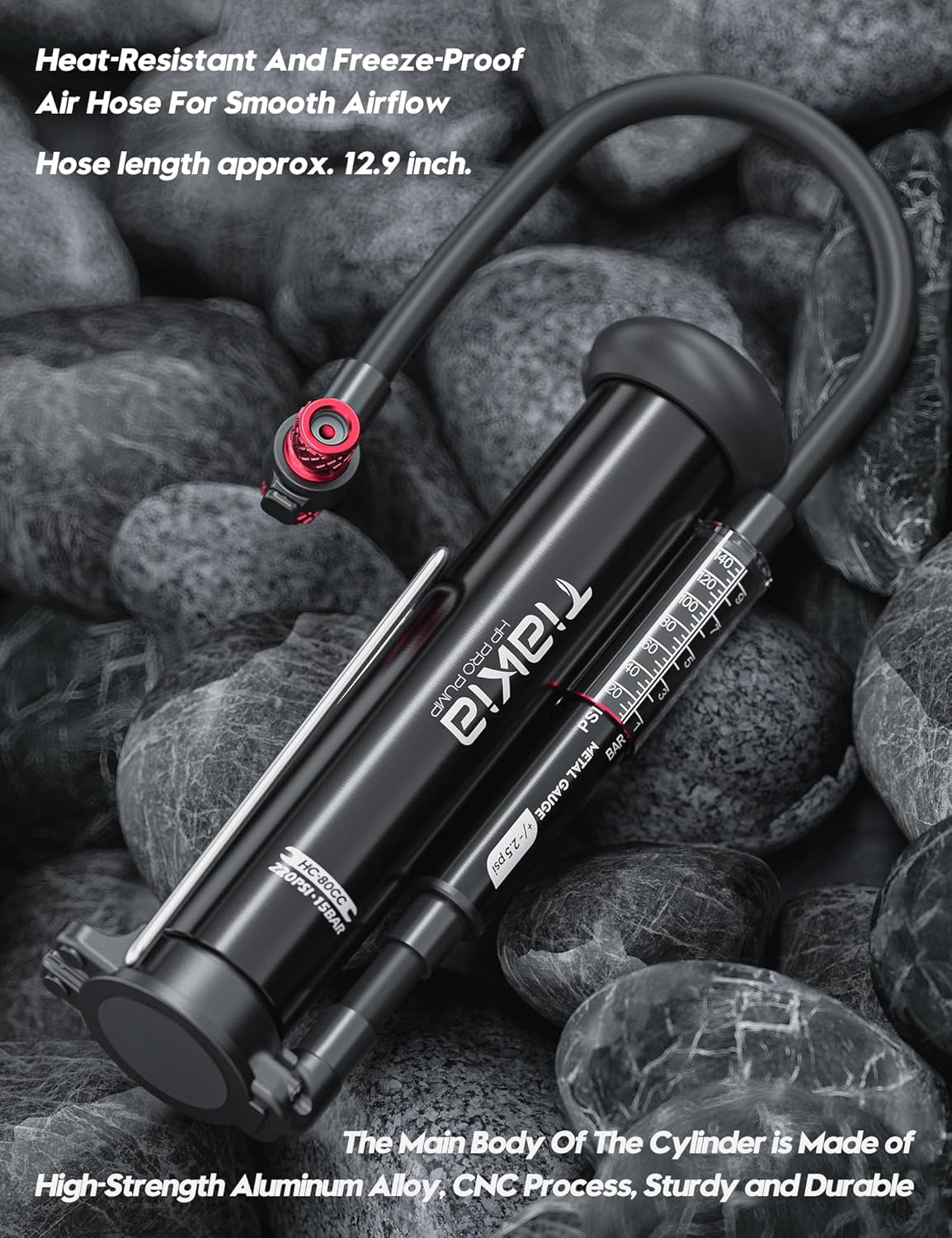 Tiakia High Pressure Bike Pump - Portable Hand Air Pump with Gauge for Presta & Schrader Valves | Aluminum Design