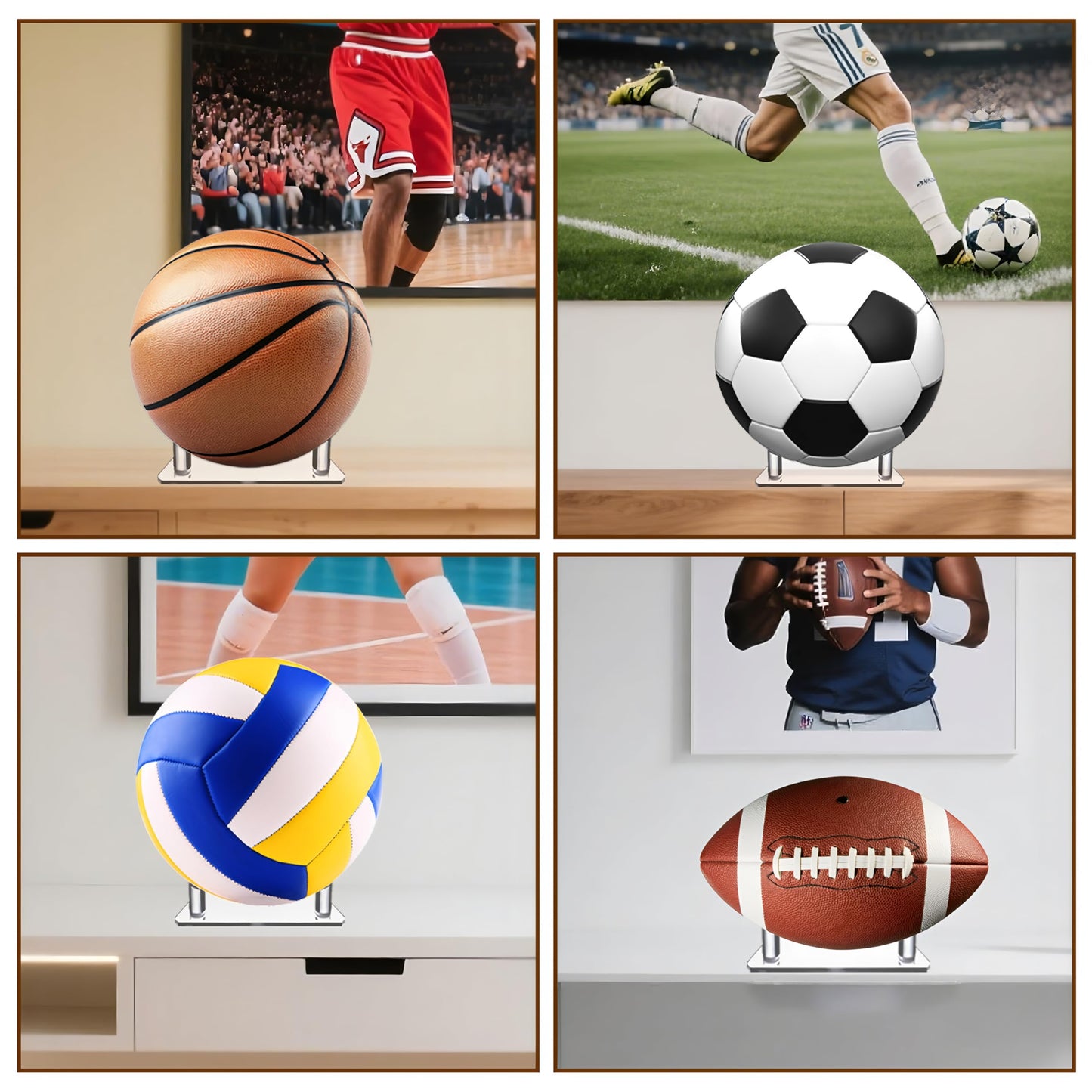Ball Holder,2PCS Ball Stands for Basketball Football Soccer Volleyball Rugby Ball Souvenir Display Storage,Clear Acrylic Ball Rack,Soccer Rack,Basketball Stand,Football Display Stands,Volleyball Stand