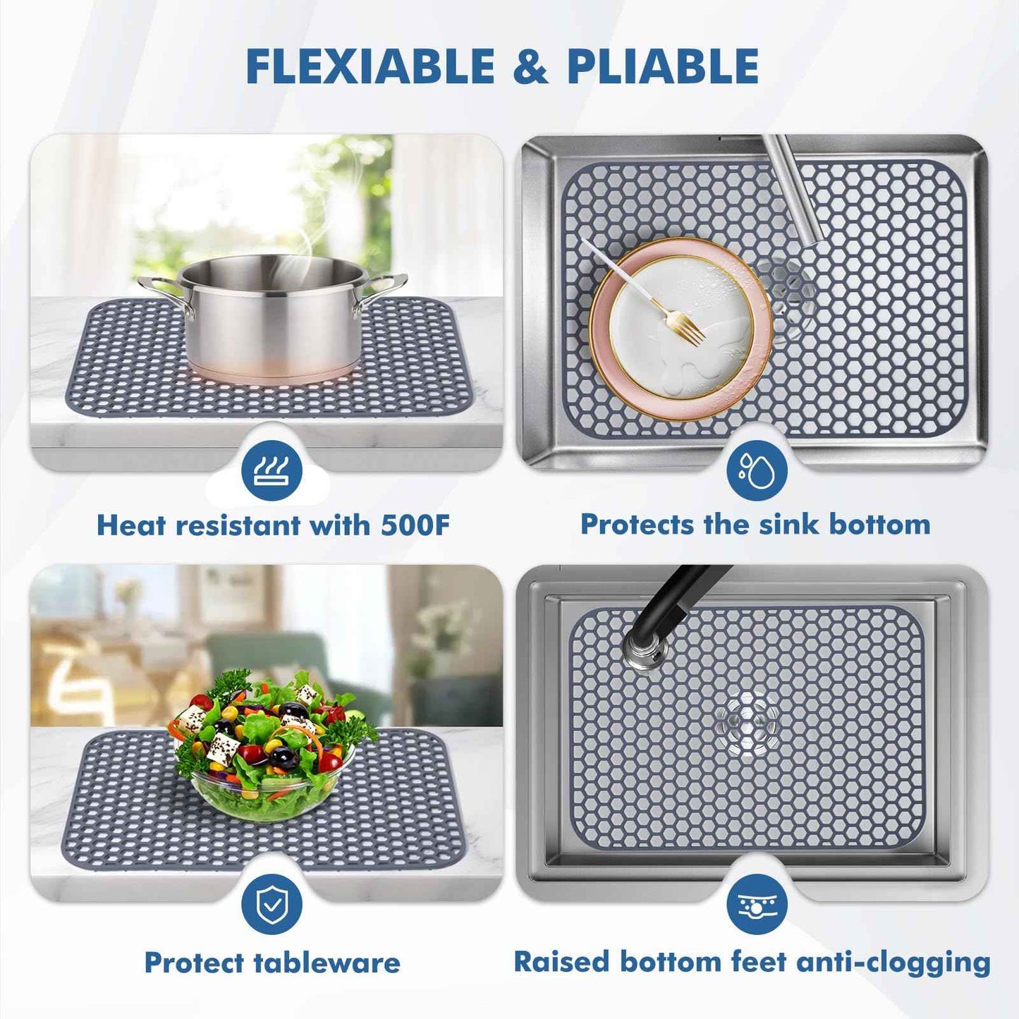 Bestjing Silicone Sink Protector for Kitchen Sink - 18.3''x12.5'' Kitchen Sink Grid Accessory, Non-slip Heat Resistant Sink Grid Dry Mat for Bottom of Porcelain Stainless Steel, Dishwasher Safe
