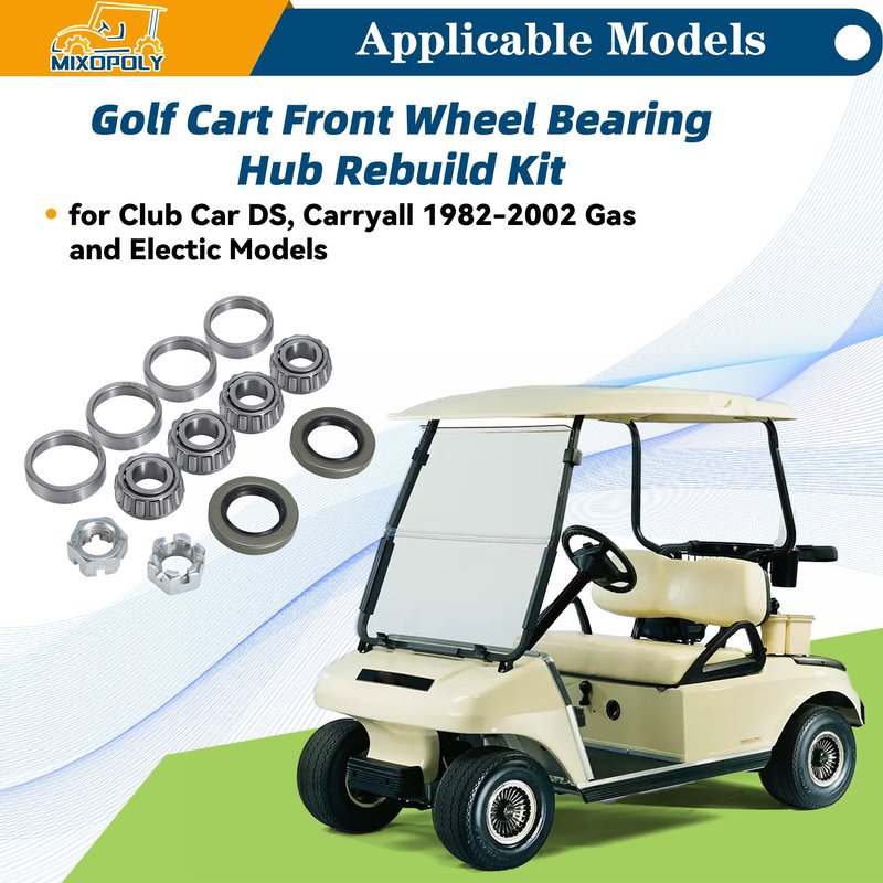 Mixopoly 2 Sets Golf Cart Front Wheel Hub Bearings and Seals Kit for Club Car DS and Carryall 1982-2002 Gas and Electric Replace OEM 1011393, 1013135, 11949, 7840