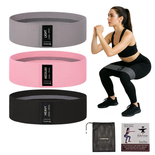 BodyForge Resistance Bands for Working Out, 3 Booty Bands for Women Men Fabric Elastic Bands for Exercise Bands Resistance Bands for Legs Bands for Working Out Hip Thigh Glute Bands Set & Carry Bag