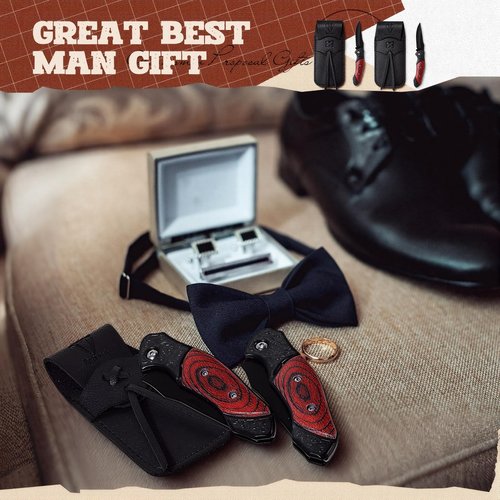 Abbylike 6 Set Groomsmen Gifts Personalized Groomsmen Pocket Knife with Leather Sheaths Mini Folding Knives Proposal Gifts for Wedding Party Favors(Elegant,Red)