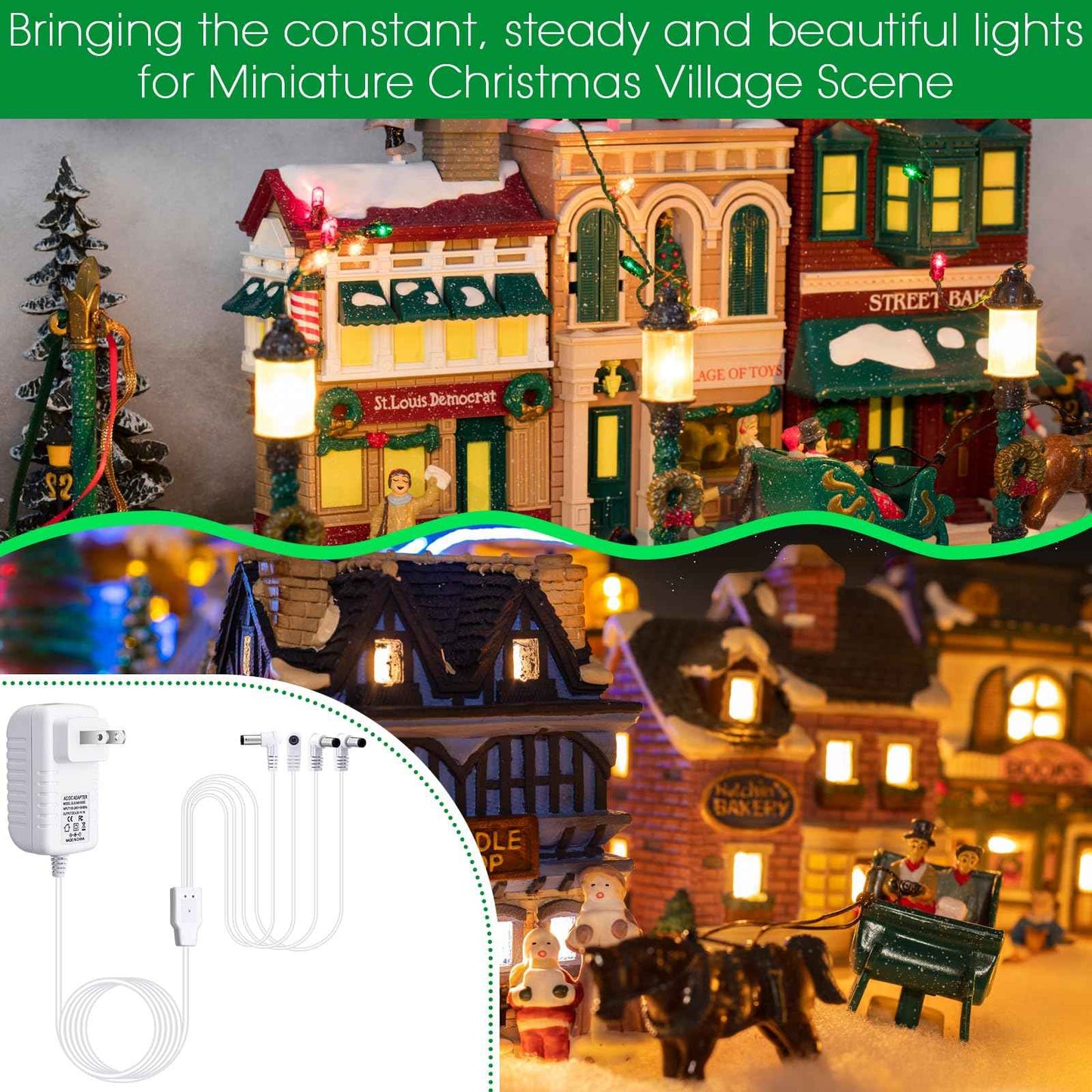 Umigy 2 Pcs 4.5v Power Adapter Compatible with Lemax Lighted Accessory Ac Dc Power Adapter for Christmas Halloween Village Lights Micro Lighting Building Decoration, White (4 Output, Bend)