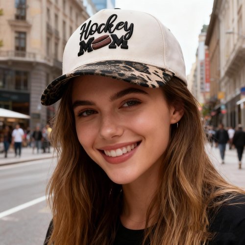 Hockey Mom Hat for Women, Mommy Mama Embroidered Adjustable Vintage Baseball Caps for Casual Wear Beige
