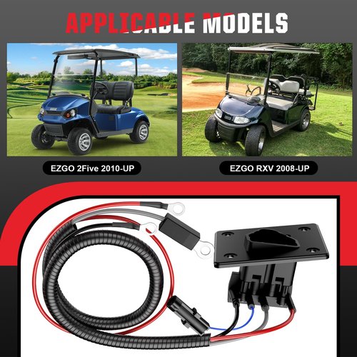 EZGO 48V Charger Receptacle with Wires - Golf Cart Charger Socket for RXV & TXT 2008-UP, 2Five 2010-UP Delta-Q, Replaces OEM# 602529 613304