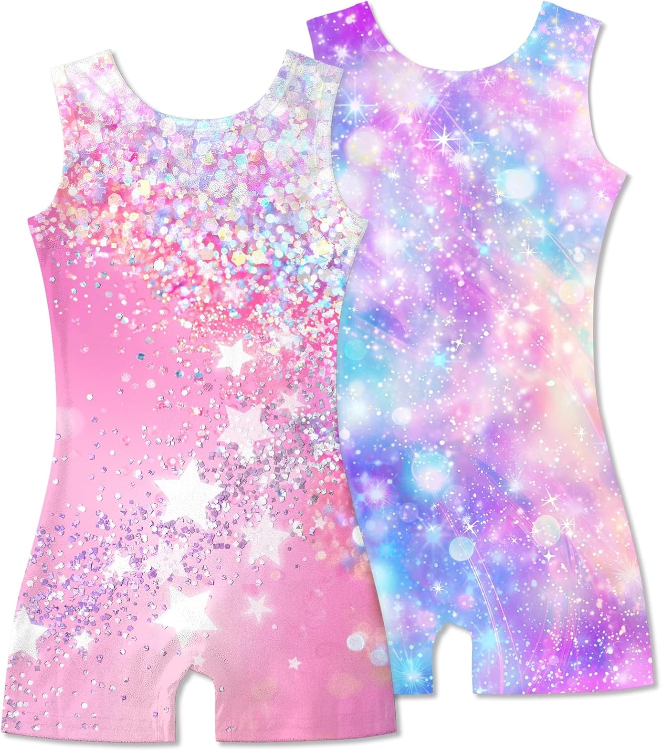 Skiennix Gymnastics Leotards for Girls - Sparkle Biketards | Toddler Sleeveless Dance Unitard with Shorts