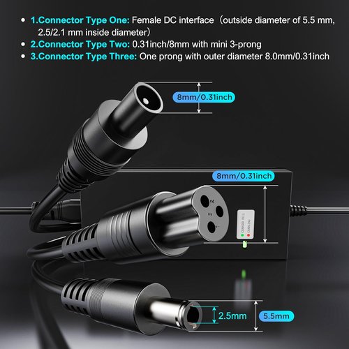 EVAPLUS 42V 2A Fast Charger - SGS Certified with 3 Connectors | Compatible with 36V Lithium Batteries