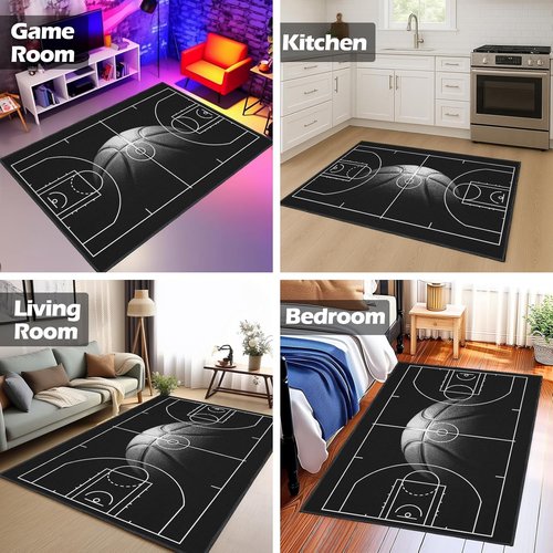 Basketball Rug - Non-Slip 3'x5' Basketball Court Design for Bedroom, Living Room & Game Room Decor
