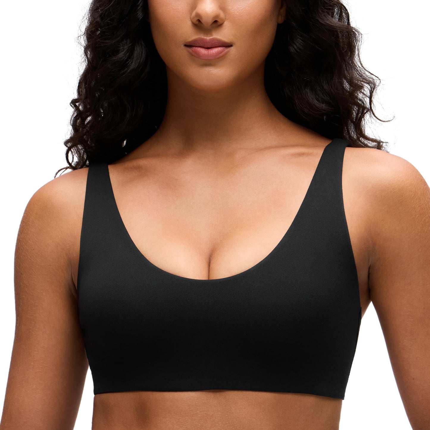 CRZ YOGA Butterluxe Soft Double Lined Scoop Neck Sports Bras for Women - Adjustable Straps Yoga Crop Top Non Padded Black Medium