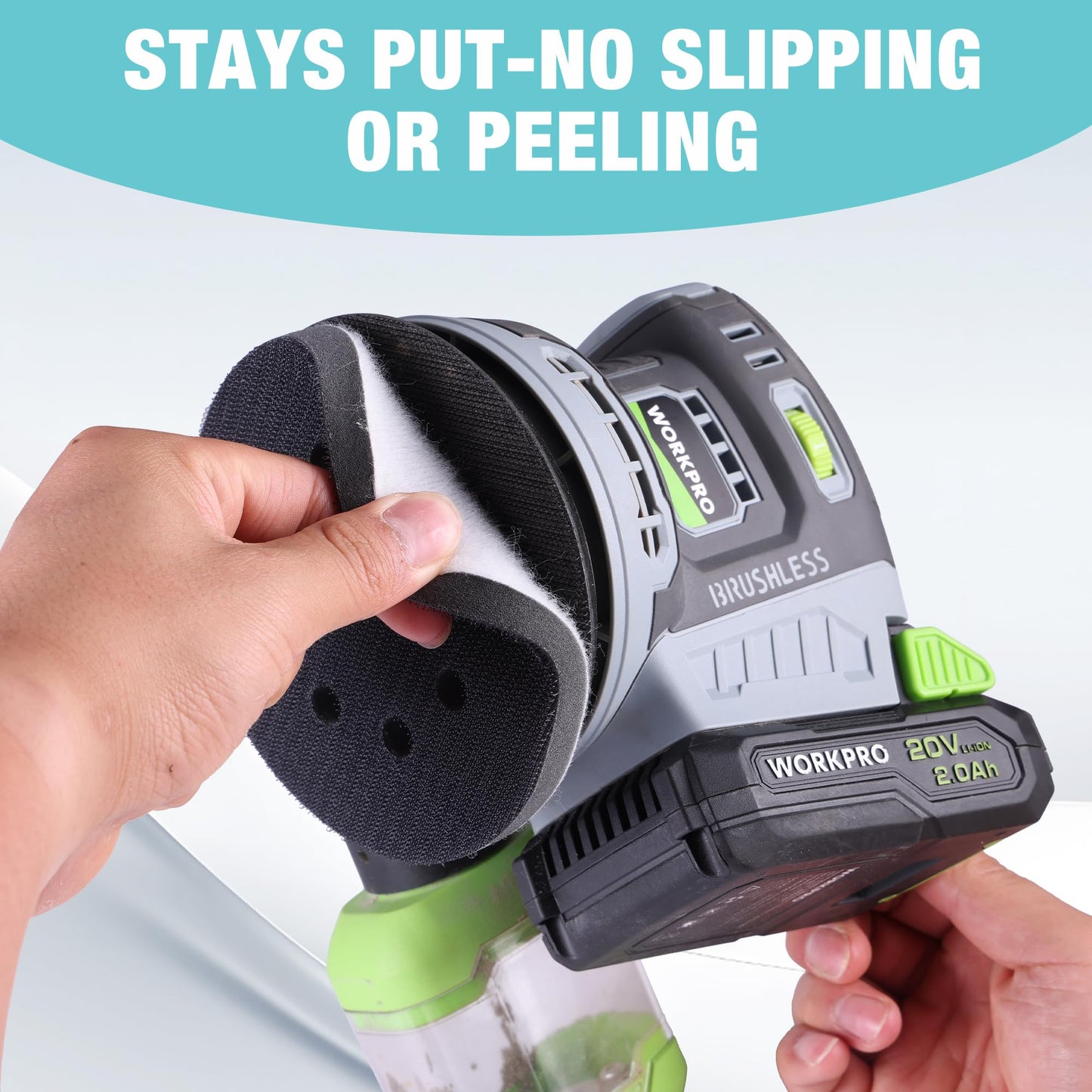 WORKPRO 5 Inch Orbital Sander Interface Pads and Sanding Discs, 3 Foam Buffer Pads & 3 Grit Sandpaper (80/120/240), 8 Hole Hook and Loop Soft Cushion Sponge Backing for Sander