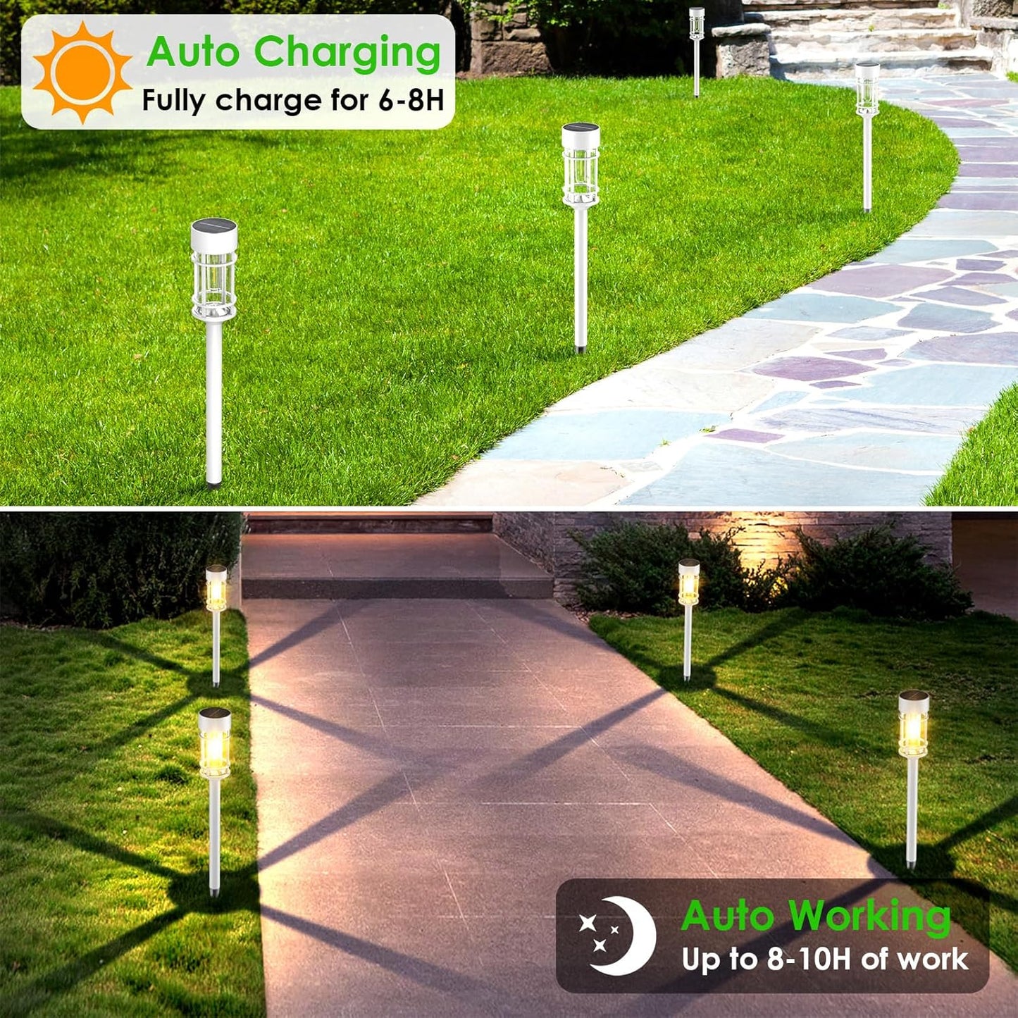 8 Pack Solar Outdoor Lights - Waterproof Garden Decor for Patio, Lawn & Landscape - 10 Hours Brightness