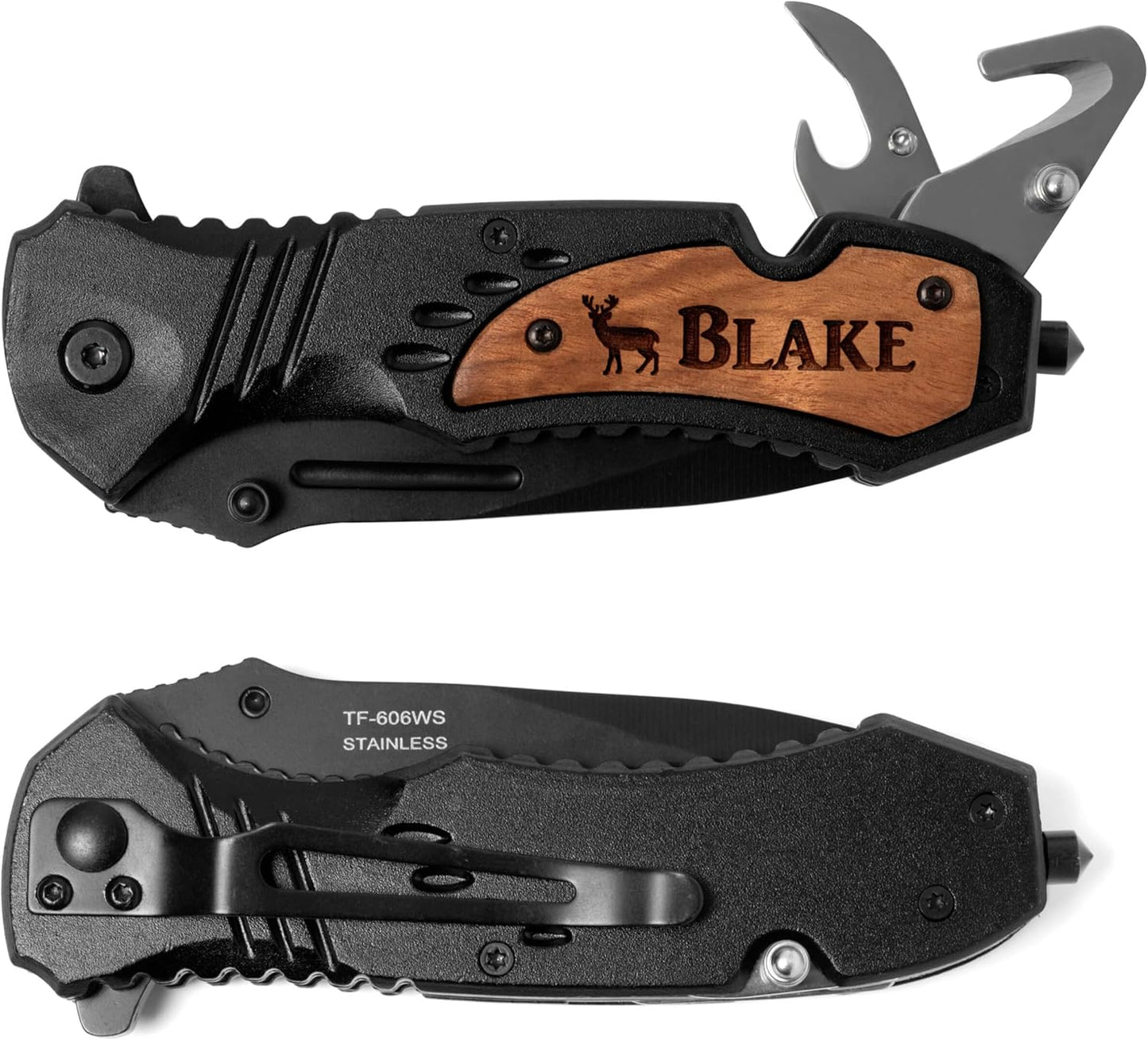 Palmetto Wood Shop Custom Pocket Knife - Laser Engraved Gift for Men | 3.25-Inch Stainless Steel Blade, 4.5-Inch Handle
