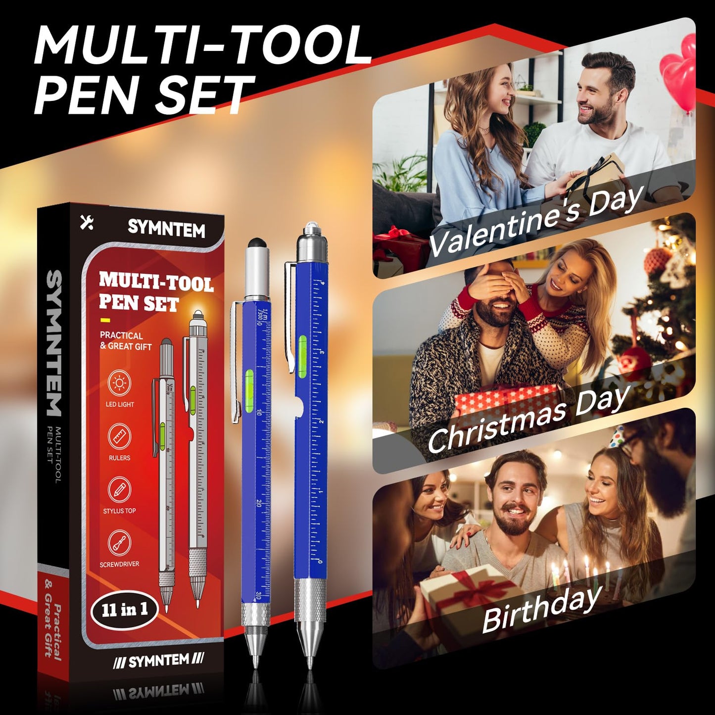SYMNTEM Gift from Daughter Wife Son, 11 in 1 Multitool Pen with LED Light, Birthday Gifts for Men, Fathers Day Dad Gifts for Dad Gadgets Gift for Men Who Have Everything, Blue