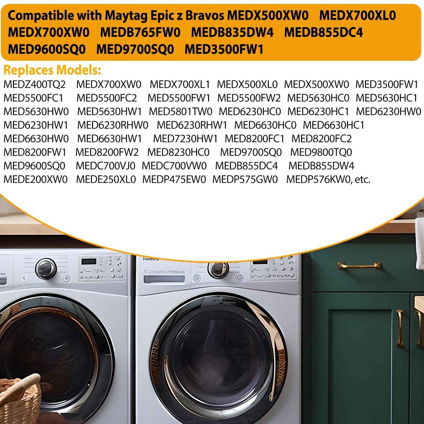 Dryer Heating Element Kit Fit for Maytag Epic z Bravos MEDB835DW4 MEDB765FW0 MEDB855DC4 MEDX700XL0 MEDX700XW0 MED9600SQ0 MEDB835DC4 MEDX500XW0 MED9700SQ0 MED3500FW1