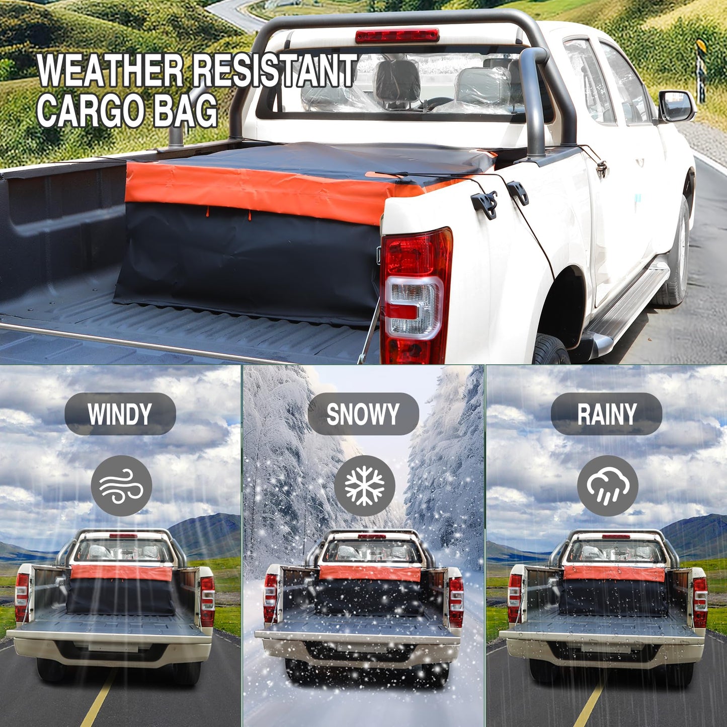 REDCAMP 26 Cubic ft Truck Bed Cargo Bag, Extra Waterproof Cargo Bag, Fits Any Truck Size, Heavy Duty Luggage Bag with 4 Bungee Cords for Pickup SUV, 52"x40"x23"