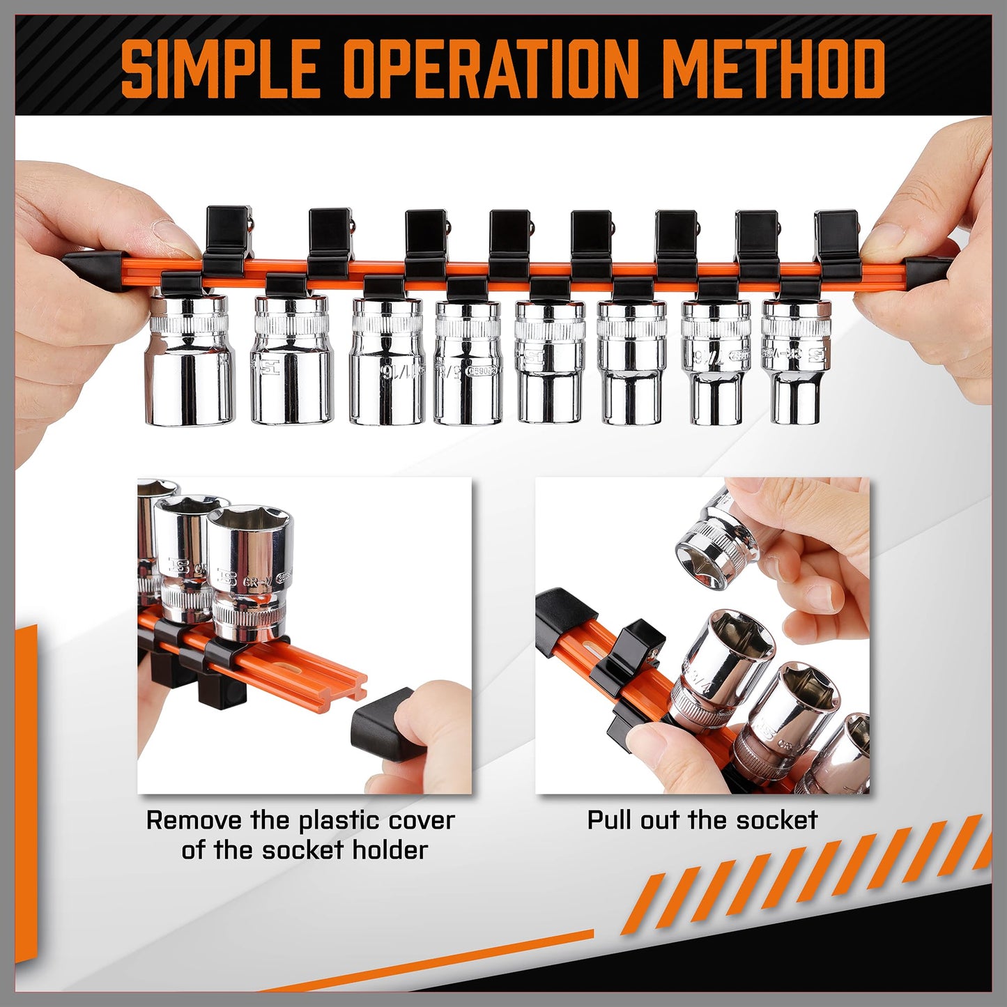 HORUSDY 6Pcs Double Sided Socket Organizer, 1/4-Inch, 3/8-Inch, 1/2-Inch, Premium Quality Socket Holders (6Pcs Double Sided Socket Organizer)