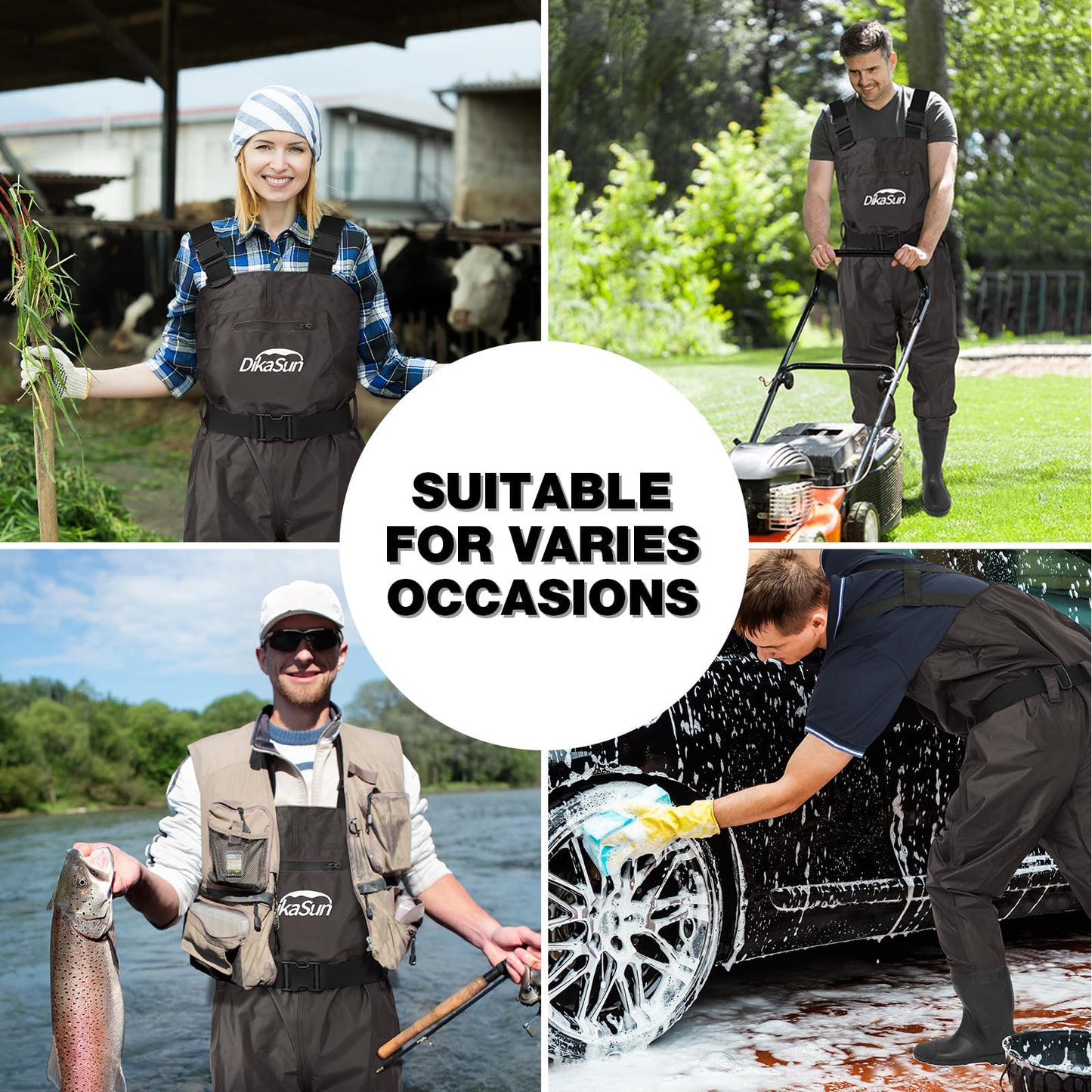 DikaSun Fishing Waders for Men & Women, Waterproof 2-Ply Nylon/PVC Chest Wader with Boots for Outdoor Sizes 4-13 Bootfoot(Brown, M10/W12)