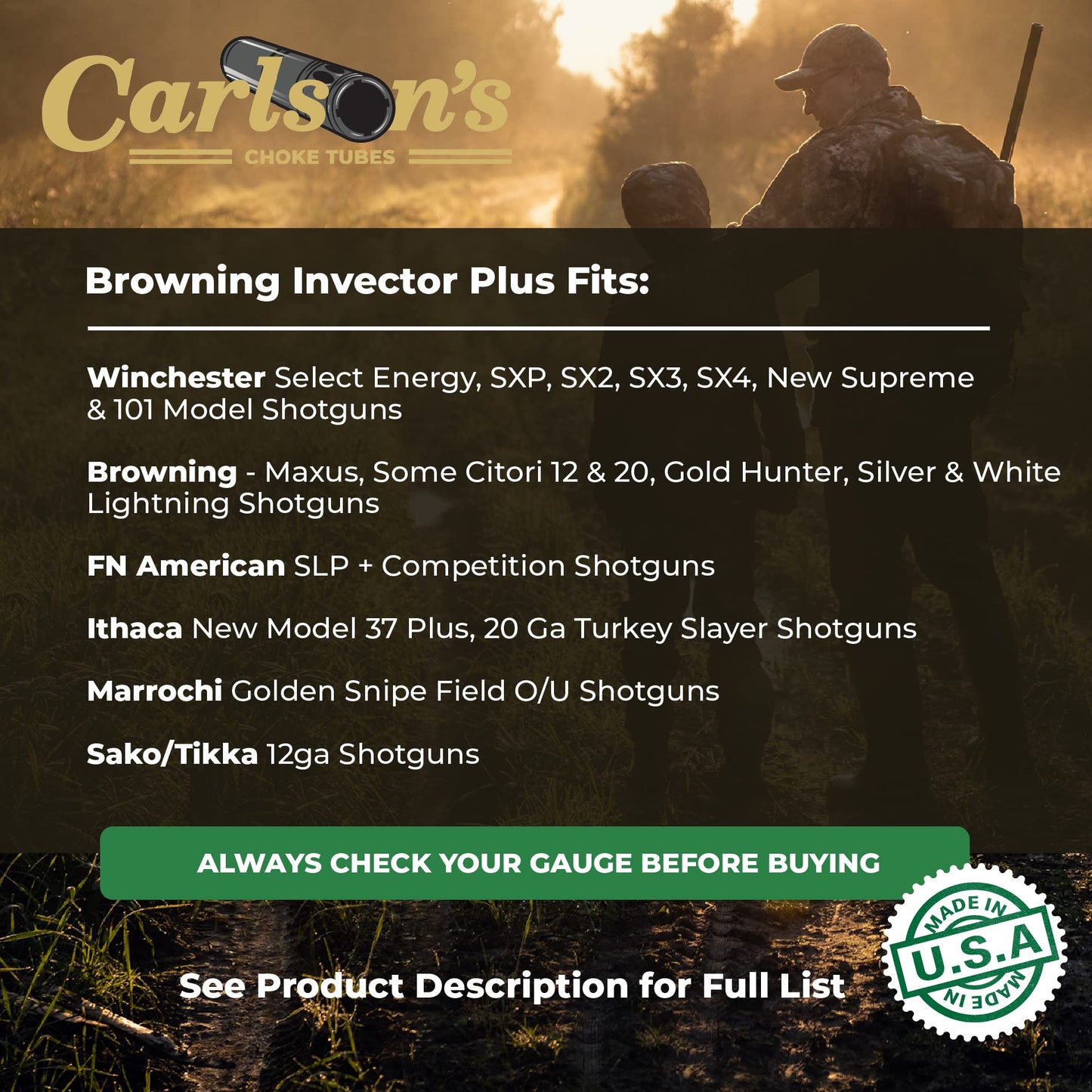 Carlson's Choke Tubes 12 Gauge for Browning Invector Plus [ Light Modified | 0.725 Diameter ] Stainless Steel | Flush Mount Replacement Choke Tube | Made in USA