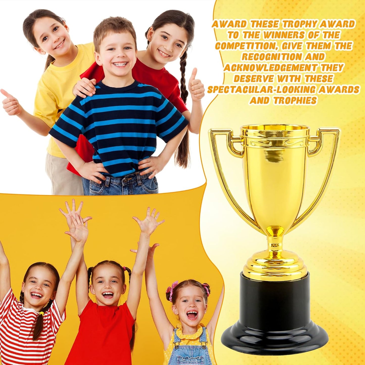 Mini Trophies - 8 Pcs 6-Inch Gold Plastic Trophy Cups for Kids Sports Tournaments & Party Favors