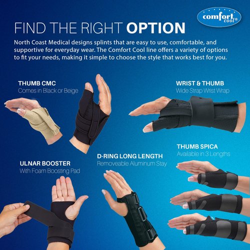 Comfort Cool Thumb CMC Abduction Splint | Moldable Thumb Wrap for Arthritis - Thumb Brace for CMC Joint Support - Left, Medium