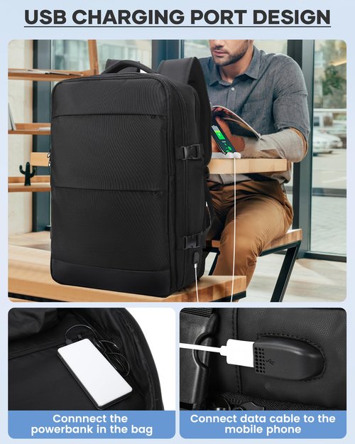 livbote Vacuum Backpack Travel with Pump, Travel Carry On Backpack with Vacuum Compression System, Mochila de viaje compresion al vacio - Black