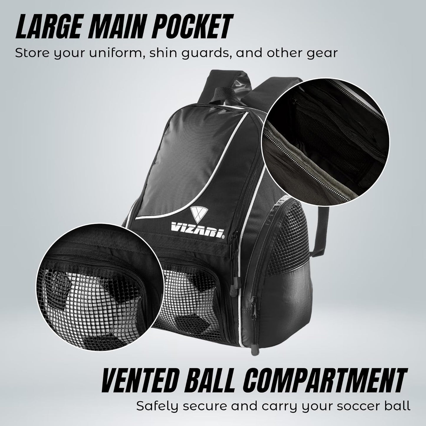 Vizari Solano Soccer Backpack - Ball Compartment & Vented Pocket | Ideal for Adults & Teens