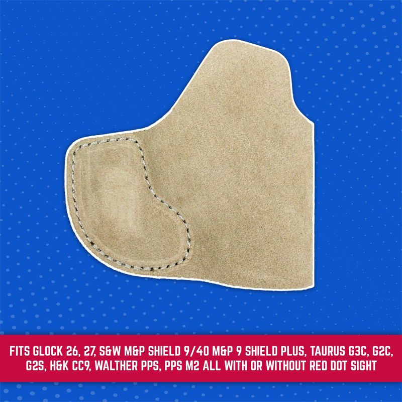 DeSantis Suede Nemesis Pocket Holster - Fits Glock 26, 27; S&W M&P Shield 9/40, 9 Shield Plus; Taurus G3C, G2C, G2S; H&K CC9; Walther PPS, PPS M2 All w/or w/Out Red Dot Sight - Ambidextrous, Natural